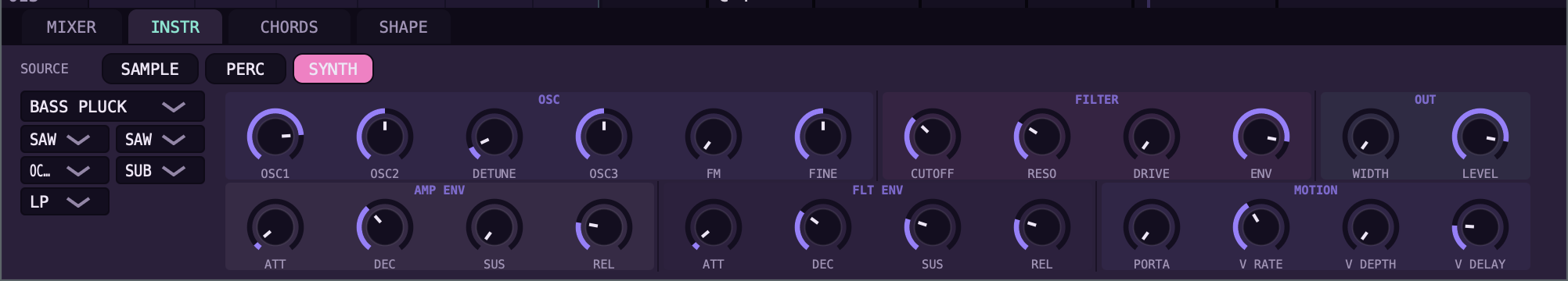 HOME 001 synth instrument controls